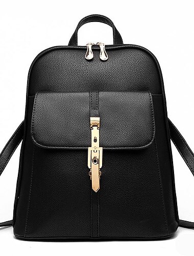  Sac à dos en similicuir noir pour femme avec cadenas doré et poche à rabat sur le devant – élégant sac à bandoulière antivol pour le travail, les voyages ou un usage quotidien