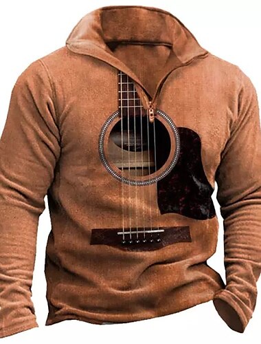  musikfestival Herr Grafiska tryck Guitarr Musikinstrument Tröja med dragkedja Tröja Kvartströja med dragkedja Långärmad Tröja Halv dragkedja Designer Grundläggande Ledigt 3D-tryck Dagligen Sport