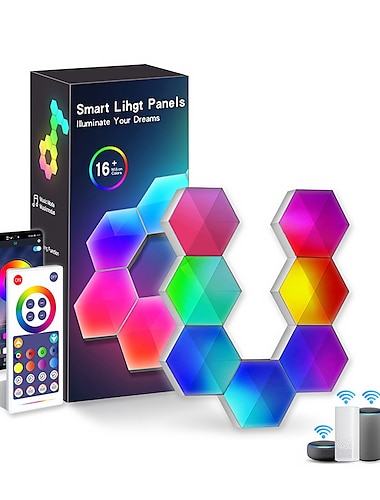  ألوان LED الذكية خفيفة ذكية LED قابلة للتعتيم لوحة ضوء غريب 3/6/10 عبوات مصابيح LED سداسية مضيئة واي فاي بلوتوث أليكسا RGBIC مصباح حائط ذكي ضوء ليلي ريموت تحكم تطبيق صوت موسيقى