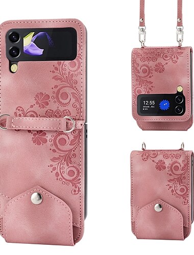  telefon Carcasă Pro Samsung Galaxy Z Flip 6 Z Flip 5 Z Flip 4 Z Flip 3 Kabelka Peněženka Pouzdro typu flip Flip s odnímatelným cross body popruhem Sloty pro držáky karet Jednobarevné Květiny PU kůže