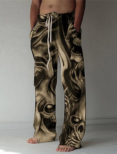  Voor heren Broek Zomerbroek Strandbroeken Elastisch ontwerp met trekkoord Voorvak Recht been Doodskoppen Grafische prints Comfort Zacht Casual Dagelijks Modieus Ontwerper blauw Khaki