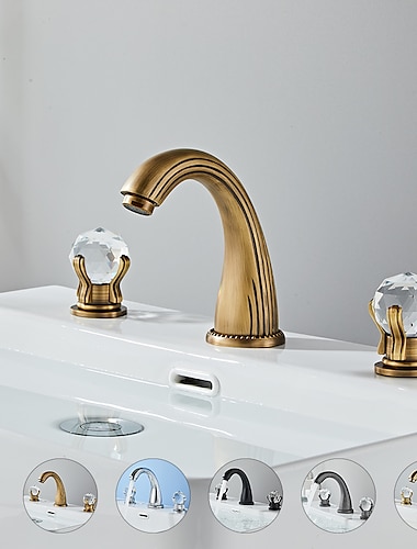 badkamer wastafel kraan 3-gats badrandcombinaties wijdverspreide messing badkamerkraan kristallen handgreep mengkraan (goud/zwart/chroom)