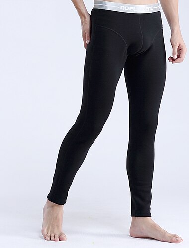  Herren Lange Unterhosen Thermounterwäsche Thermohose Einfarbig Basic Einfach Casual Heim Täglich Polyester Warm Atmungsaktiv Lange Hose Hose Elastische Taille Winter Herbst Schwarz Blau