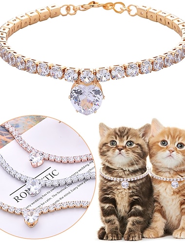  2 piezas collar para mascotas con diamantes cristal ajustable diamante elástico corazón garra colgante universal para gatos y perros boda gato y perro pequeño collar de mascotas joyería