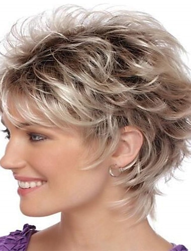  kurze blonde Perücken im Pixie-Schnitt für weiße Frauen dunkelbraune ombre blonde Kunsthaarperücken natürlich aussehende Perücke