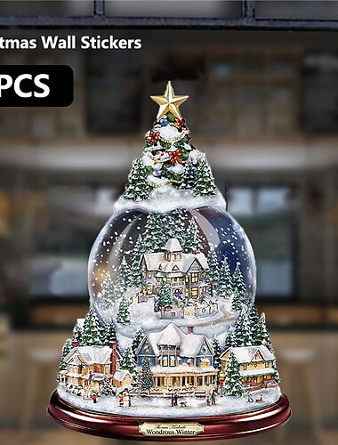  4 piezas de pegatinas de pared de ventana de navidad adornos de cristal pegar pegatinas de ventana de árbol de navidad extraíbles escultura giratoria decoración de tren santa claus decoración de