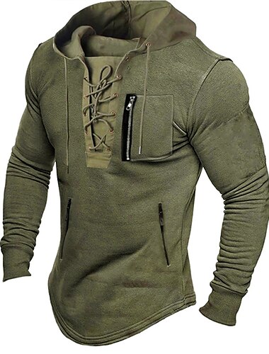  Men's Hoodie Tactical Hoodie Tactical Black Yellow Green Gray Hooded Solid Color Lace up Sports & Outdoor Sports Streetwear Hot Stamping Designer Basic Casual Spring Fall Clothing Apparel Hoodies