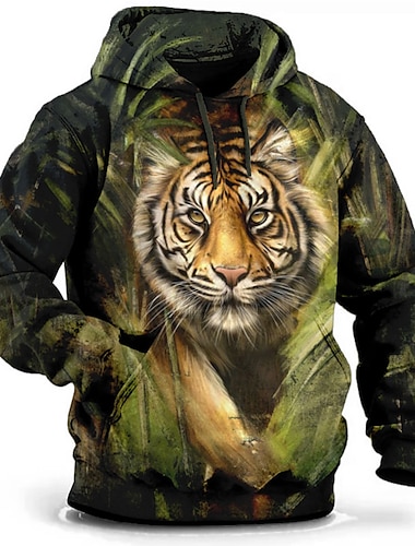  Herr Plusstorlekar Pullover Hoodie Sweatshirt Stor och lång Djur Huva Ficka Långärmad Vår & Höst Mode Streetwear Grundläggande Bekväm Arbete Dagliga kläder Blast