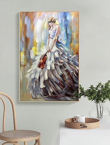 handgjord oljemålning canvas väggkonst dekor abstrakt flicka dans måla original människor måla för heminredning med sträckt ram/utan inre ram målning