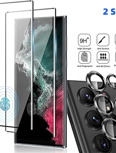  2 juegos Protector de Pantalla + Protector de Lente Cámara Para Samsung galaxia S24 Ultra Plus S23 S22 S21 S20 Plus Ultra Note 20 Ultra 10 Plus S25 Ultra Vidrio Templado Dureza 9H Anti-Huellas Alta