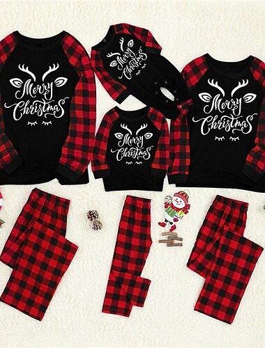 Christmas Family Pajamas Pajamas Family Plaid Elk Home Black Red Long Sleeve Daily Matching Outfits   Christmas Family Pajamas Pajamas Family Plaid Elk Home Black Red Long Sleeve Daily Matching Outfits
