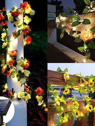  solare girasole rosa led luci della stringa di fata foglia rattan ghirlanda luci esterne impermeabile 2.5m 30 led luci bianche calde festa di nozze di natale giardino di vacanza patio casa decorazione