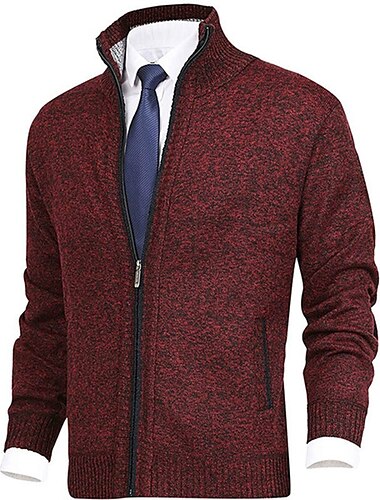  Herren Pullover Strickjacke Kleid Pullover Zip Pullover Reißverschluss Gerippt Stricken Zip Tasche Feste Farbe Ständer Warm-Ups Moderne zeitgenössische Freizeitskleidung Ausgehen Bekleidung Herbst