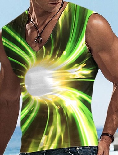  Herre Grafisk 3D Print Vest Top Uden ærmer T-shirt 3D-udskrivning V-hals Skjorte Designer Afslappet Bekvem Daglig Ferierejse I-byen-tøj Blå Rød Orange Forår sommer Tøj S M L XL 2XL 3XL