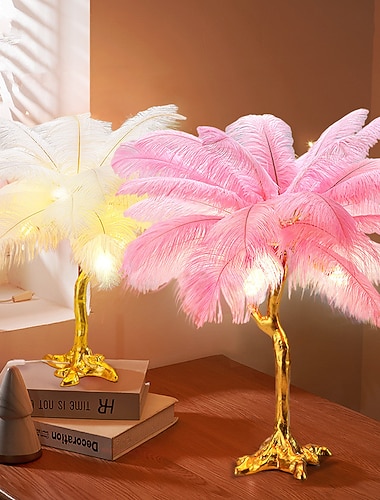  led fjær bordlampe strutsefjær ved siden av lampe 60cm rosa hvit blå bryllup jul dekorative lys bursdag