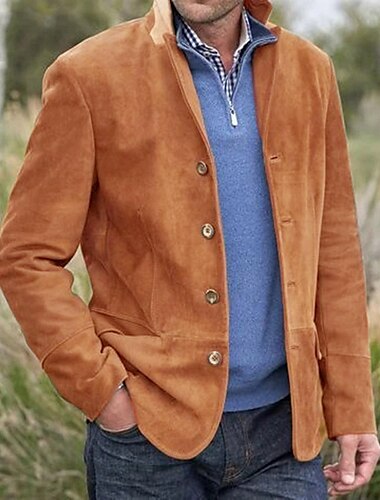 Voor heren Jas Blazer Winddicht Houd Warm Straat Dagelijks Feestdagen Enkele rij knopen Strijkijzer Streetwear Casual Smart Casual Jasje bovenkleding Effen Kleur Zak Retro Bruin