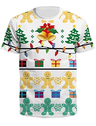  jul herre julekostyme 3d t-skjorter t-skjorte tegneserie grafiske trykk rund hals hvit+rød rød+armygrønn+hvit grønn svart rosa 3d-print utendørs kortermet utskrift klær klær sportsdesigner
