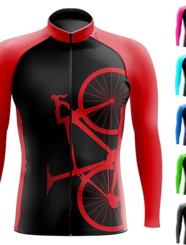  男性用 サイクリングジャージー グラフィック おかしい 長袖 バイク ジャージー トップス 3つのリアポケット付き マウンテンサイクリング ロードバイク 速乾性 反射性ストリップ 後ポケット 吸汗性 スポーツ ブラック ピンク レッド 衣類