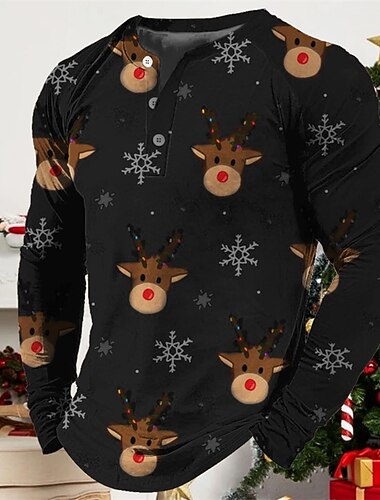  Pánské Grafika Každý Tričko Tričko Henley Trička Dlouhý rukáv Košile Henley Vánoce Venkovní 3D tisk Černá Rubínově červená Námořnická modř Vodní modrá Fialová Slátanina Tisk Oblečení Designov