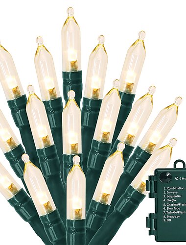  kerstverlichting batterij-aangedreven lichtslingers 18ft 50 led 8 modi led mini-verlichting met timer voor kerstboomkrans party home indoor outdoor decor waterdicht warm wit / wit
