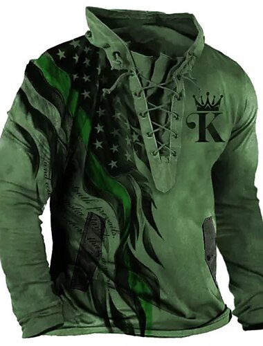  Herren Grafik-Drucke Nationalflagge Sweatshirt Pullover Zur Seite fahren Langarm Sweatshirt Stehkragen Strassenmode Designer Basic 3D-Druck Sport & Natur Casual Täglich mit Schnürung Tasche Frühling