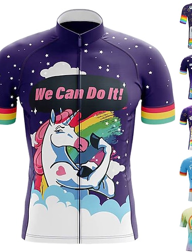  Męskie Koszulka rowerowa Jednorożec Śmieszne Krótki rękaw Rower Dżersej Top z 3 tylnymi kieszeniami Kolarstwo górskie Kolarstwie szosowym Szybkie wysychanie Odblaskowe paski Kieszeń na plecach
