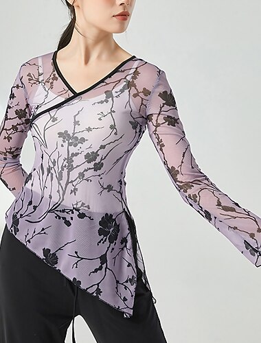  Sportkleding Top Prints Ruches Dames Prestatie Opleiding Lange mouw Hoog Polyester