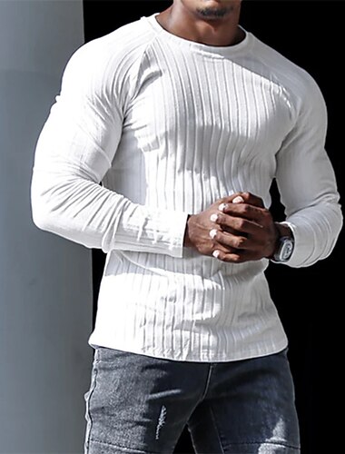  Homens Camiseta Camisa de manga longa Manga Longa Gola Redonda Primavera & Outono Tecido Designer Casual Confortável Rua Esportes Feriado Preto Branco Cinzento Top Tee para Homens