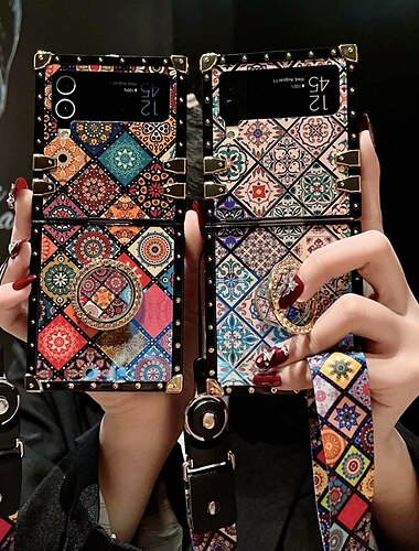  teléfono Funda Para Samsung galaxia Z Flip 5 Z Flip 4 Z Flip 3 Bolso monedero Funda Completa Dar la vuelta con correa ajustable para el cuello Caballete Mariposa ordenador personal