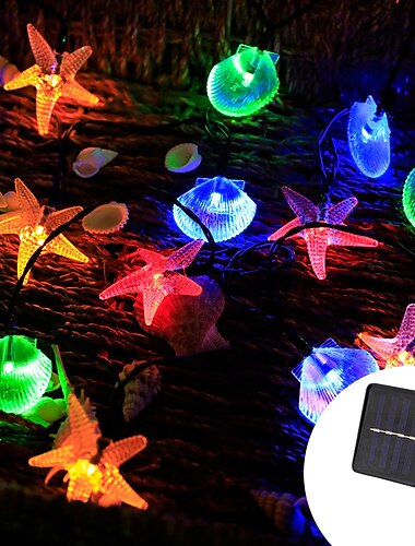  Zonne-energie Sterrenschelp Lichtkettingen Oceaan Thema 12m-100LED 7m-50LED 6.5m-30LED Buiten Waterdichte Garland Lichten Feest Bruiloft Vakantie Tuin Huis Decoratie