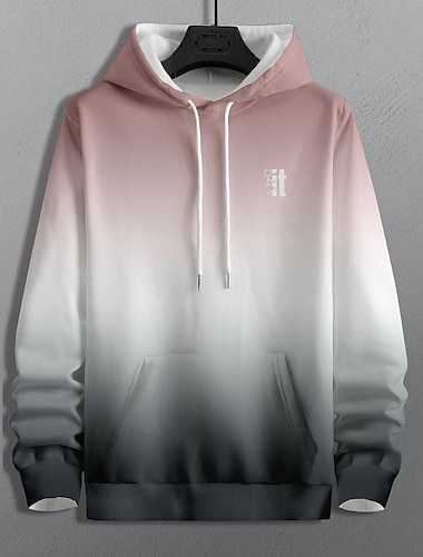  Męskie Kolorowy blok Wzory graficzne Bluza z Kapturem Z kapturem Bluzy Bluza z kapturem Długi rękaw Bluza z kapturem Kaptur Moda miejska Druk 3D Codzienny Sport Żółty Rumiany róż Nadruk Wiosna i