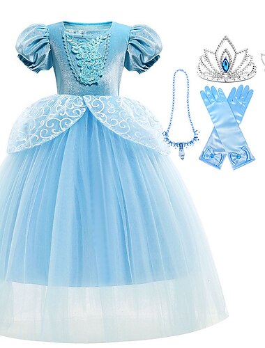  Cendrillon Conte de Fée Princesse Robe de demoiselle d'honneur Costume de soirée à thème Robes en tulle Fille Cosplay de Film Cosplay Halloween Bleu Bleu (avec accessoires) Halloween Carnaval