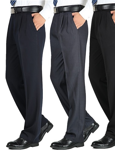  Hombre pantalones de traje Pantalones Pantalones casuales Pantalones plisados Bolsillo Plano Comodidad Templado Boda Negocio Casual Mezcla de Algodón Retro Antiguo Clásico Negro Azul Piscina Alta