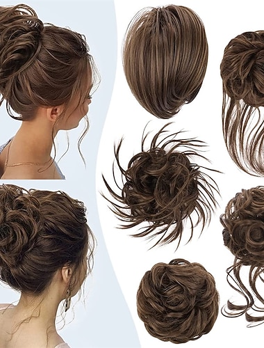  5 pièces chignon en désordre postiche ébouriffé chignon pour les femmes extension de cheveux queue de cheval chouchous avec élastique élastique long chignon désordre postiche cheveux accessoires