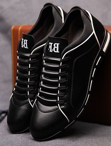  baskets décontractées en similicuir noir pour hommes avec coutures contrastées – chaussures à lacets confortables et élégantes pour un usage quotidien