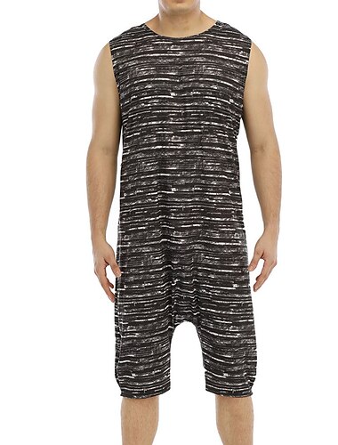  Hombre Ropa de salón Pijamas de una pieza Color puro Moda Sencillo Confort Hogar Diario Poliéster Transpirable Cuello Barco Sin Mangas Bolsillo Verano Rojo negro Negro
