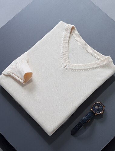  Homme Pull Chandail Pull en laine Pullover A côtes Tricoter Découpé Tricoté Couleur unie Col V Garder au chaud Moderne contemporain Travail Usage quotidien Vêtement Tenue Automne hiver Chameau Vin S
