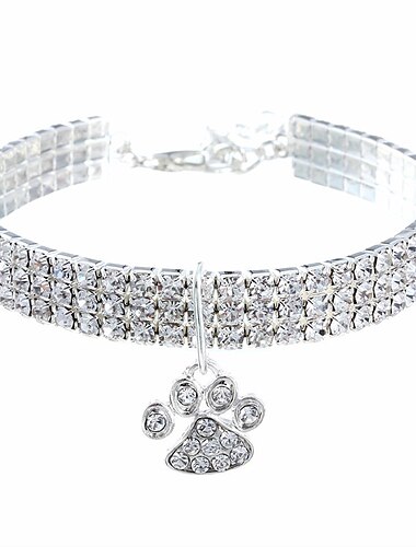  2 Stück Hundehalsbandkette für kleine, mittelgroße Hunde, vereist, Kristallsteine, Tennis-Bling-Halsbandkette für Haustierwelpen – Silber