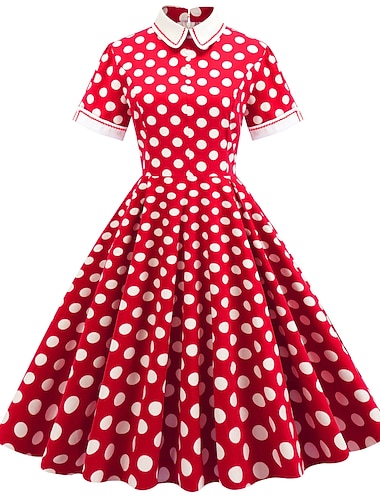  فستان عطلة ذو نقاط بولكا ريترو من الخمسينات زي تنكري فستان مفلور للنساء ملابس يومية قصيرة الأكمام كرنفال