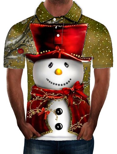  natal masculino cena de natal 3d polo natal golfe boneco de neve colarinho amarelo azul roxo azul claro 3d impressão casual ao ar livre manga curta botão para baixo impressão roupas vestuário moda