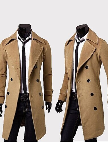  Per uomo Cappotto invernale Peacoat Attività commerciale Informale Inverno Poliestere Tenere al caldo Antivento Capispalla Abbigliamento Lavoro Classico