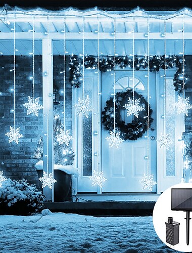  jul snöflinga ljusslingor utomhus solenergi 8 lägen 5m 216led 3,5m 96led fjärrkontroll solenergi 24v plug-in ljusslinga led krans gardin fairy string ljus för trädgård takfot fest dekoration