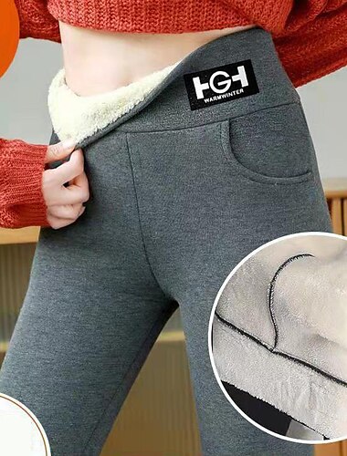  Mulheres Calças de lã Leggings Esportes Roupa de rua Comprimento total Cintura Alta Cor Sólida Compressão abdominal Butt Lift Quente Elasticidade Alta Ioga Inverno Cinzento Escuro Preto Inverno