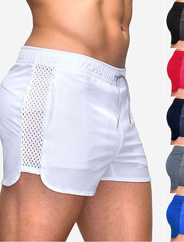  Herren 3 Zoll Boardshorts Trainingsshorts Laufshorts Freizeitshorts Hohlmaschen Kordelzug elastischer Bund einfarbig atmungsaktiv schnell trocknend kurz täglich Sport Streetwear sportlich schwarz blau mikroelastisch