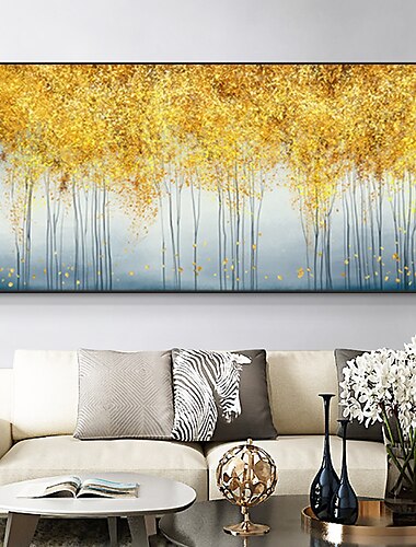  Gold botanisches Ölgemälde auf Leinwand, Wandkunst, Dekoration, moderner abstrakter goldener Glücksbaum für Wohnkultur, gerolltes, rahmenloses, ungedehntes Gemälde