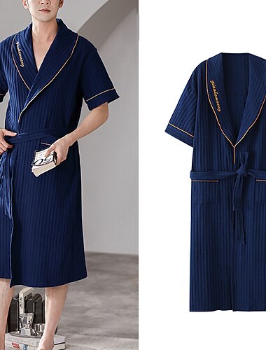  Miesten Kaapu Kylpytakit Kylpytakki Pyyhekaappi Puhdas väri Muoti Yksinkertainen Perus Koti Puuvilla Mukavuus Hengittävä Avattava pääntie Pitkä viitta Tasku Mukana vyö Kesä Tumman sininen Tumman
