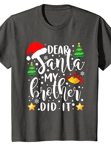  Barn Gutt Jule T-skjorte T skjorte T-skjorte Bokstaver Kortermet Crewneck Barn Topp Avslappet Mote Bedårende Sommer Svart 3-12 år