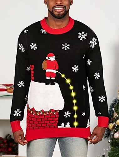  Suéter navideño feo, suéteres divertidos para hombres, suéter moderno y contemporáneo de Papá Noel, suéter de punto para Nochevieja, ropa de trabajo para uso diario, manga larga, cuello redondo,
