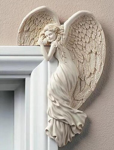  marco de la puerta ángel decoración estatuas adornos con alas en forma de corazón escultura ángel en su esquina escultura de pared de resina artesanías para el hogar sala de estar dormitorio decoración