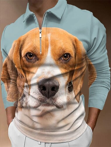  Miesten Koira Vetoketjulliset poolopaidat Golfpaita Pitkähihainen Poolopaidat Kauluspaidat Vapaa-aika Hauska Katuvaatteet Lomavaatteet Juhla-asut 3D-tulostus Quarter Zip Polo Musta Keltainen Musta